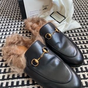 Worn 2x! Gucci Princetown Genuine Shearling Loafers w/ Box & Dust Bags Sz 37